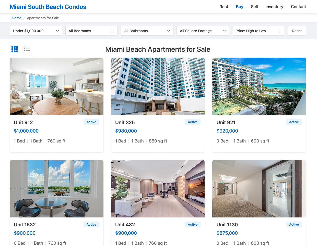 Professional MLS Website Mockup - Miami South Beach Condos